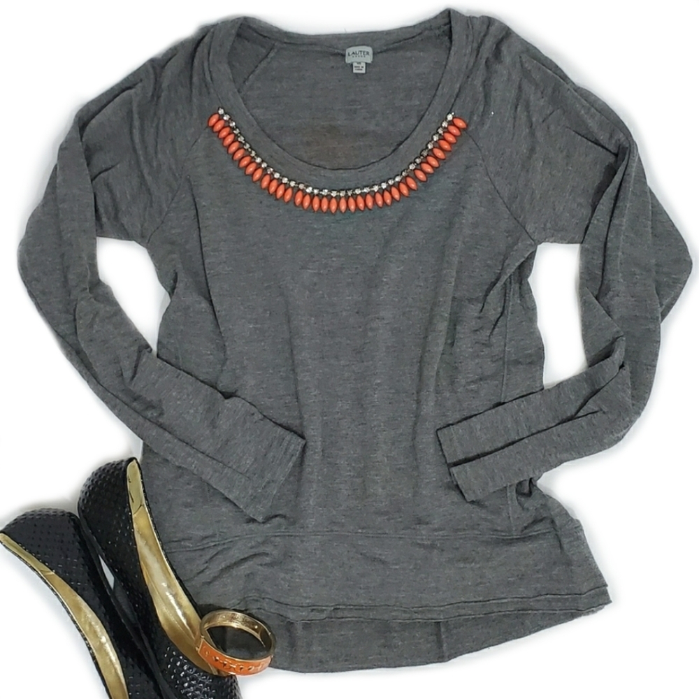 Lauter Grey Top with Orange Beading